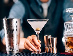 Bartender making a martini in the martini lounge