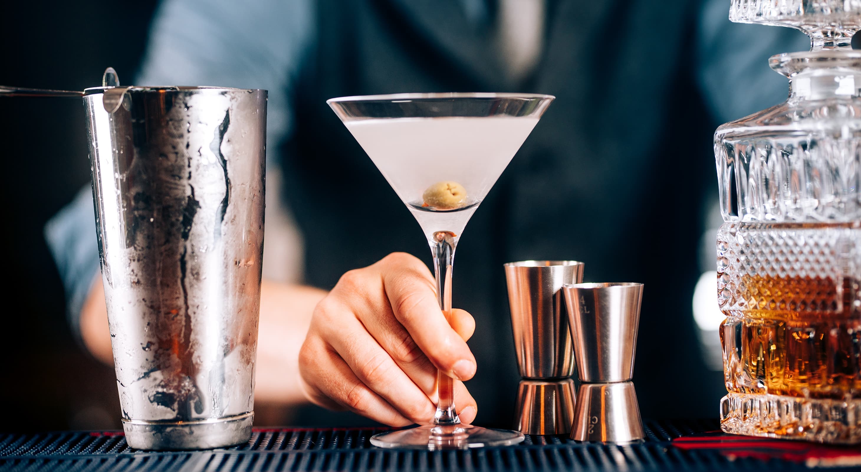 Bartender serving a martini at a martini lounge in St. Charles, Illinois