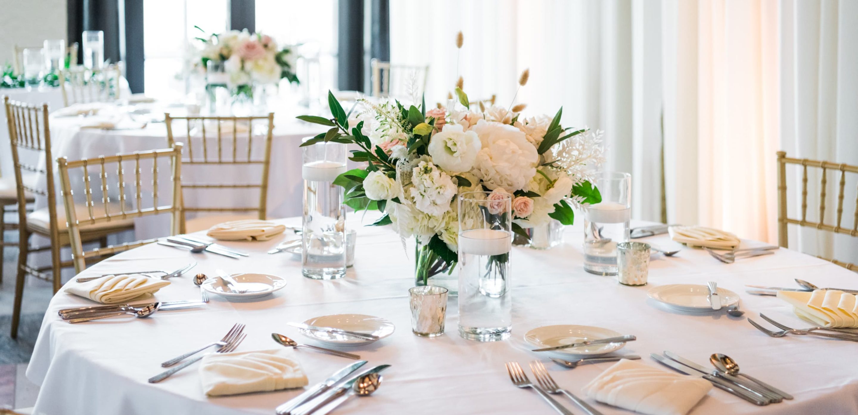 Wedding reception tables at wedding venue near Chicago